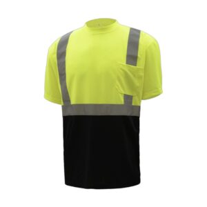 hi vis black bottom safety t shirt with reflective tape | grc t215