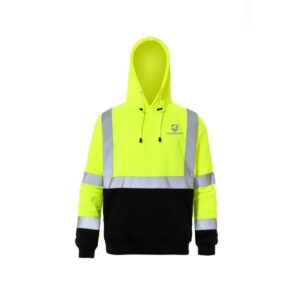 grc f505 hi vis pullover hoodie with black base and kangaroo pocket