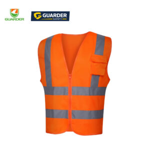 hi vis safety vest with single chest pocket and zipper | grc v14o