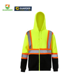 two tone hi vis zip up safety hoodie for cool weather work | grc f508