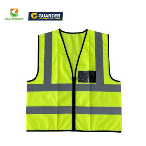 hi vis safety vest with black pvc chest pocket and zipper | grc v17