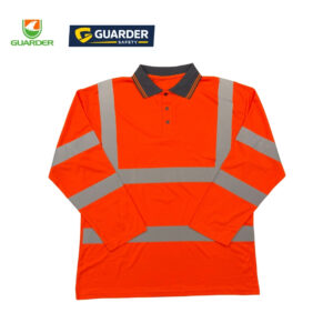 high visibility long sleeve safety polo shirt with reflective tape | grc t228o