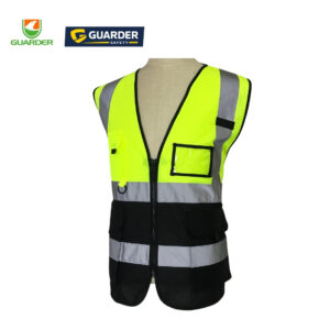 two tone reflective safety vest with multi pockets and zipper | grc v24