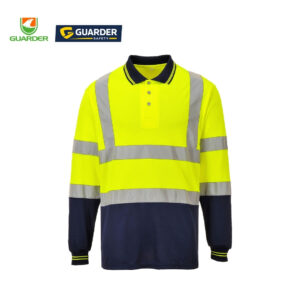 Home high visibility long sleeve safety polo shirt with reflective tape and ribbed cuffs | grc t208