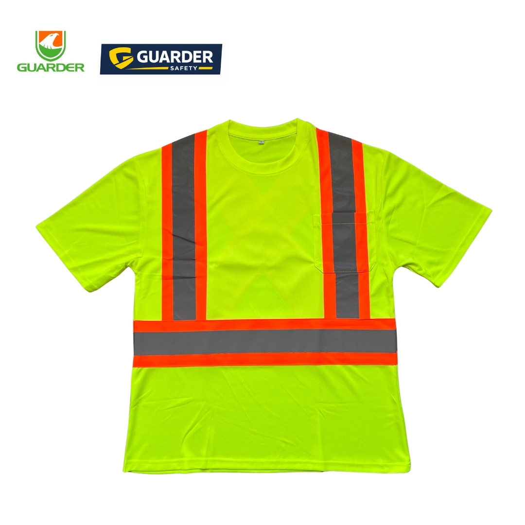 high visibility short sleeve safety t shirt with reflective tape and chest pocket | grc t222 high visibility short sleeve safety t shirt with reflective tape and chest pocket | grc t222
