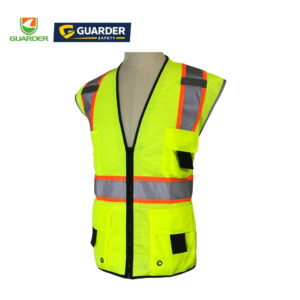 Home high visibility surveyor safety vest with mesh fabric, zipper closure and multi pocket design | grc v54