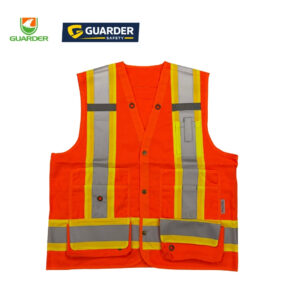 Home high visibility surveyor safety vest with reflective tape and multi pocket design | grc v67